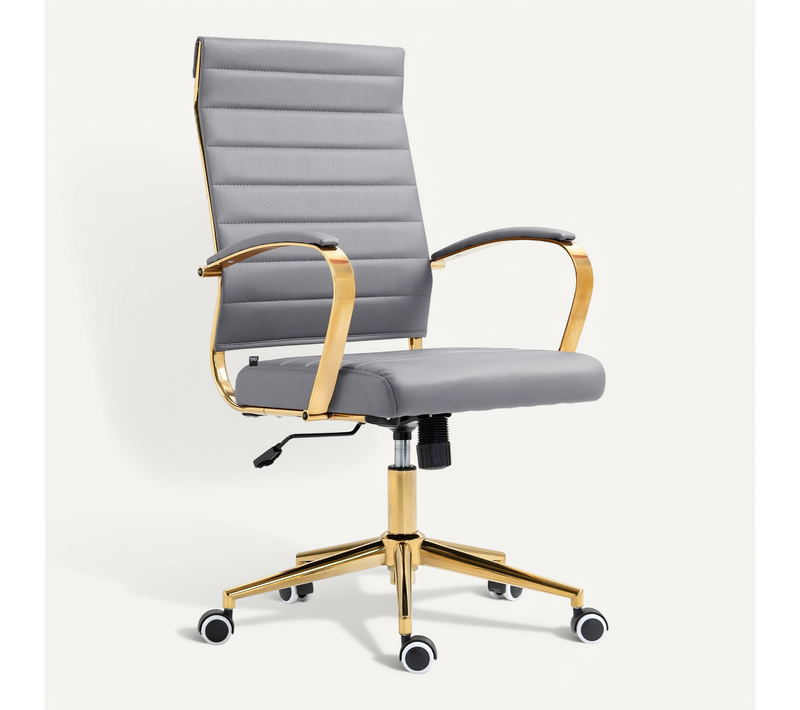 Fauteuil De Bureau Sur Roulettes Avec Dossier à Coutures Horizontales Pvc Gris Clair Et Cadre Métal
