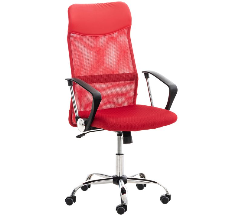 Chaise De Bureau Sur Roulettes Assise Ergonomique Avec Accoudoirs Revêtement En Maille Rouge 10_00