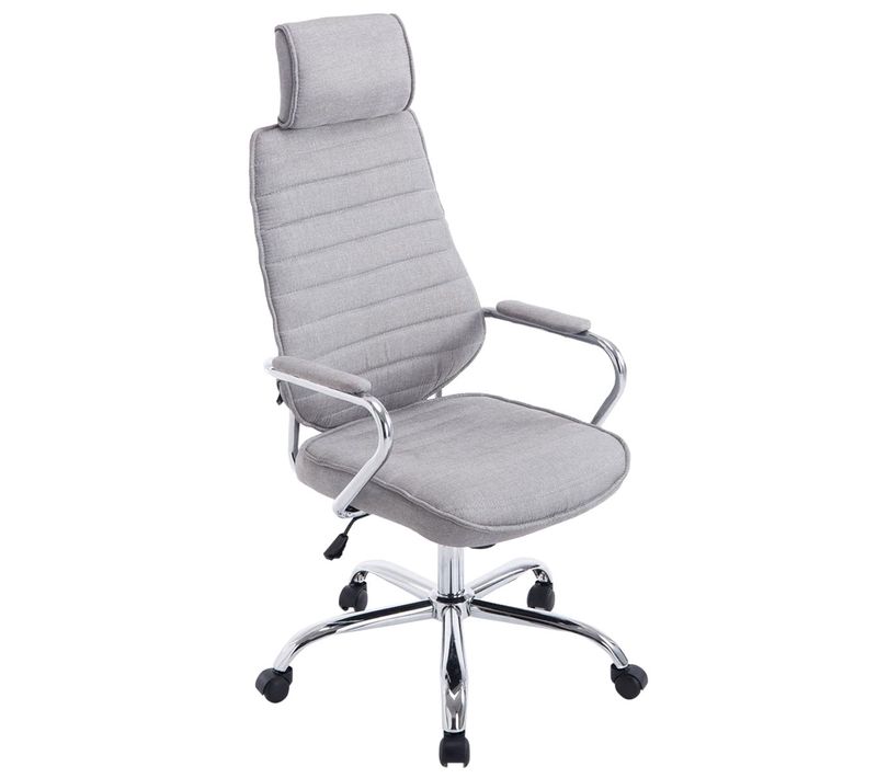 Fauteuil De Bureau Hauteur Réglable Pivotant Mécanisme De Bascule Tissu Gris Clair Et Métal Chromé