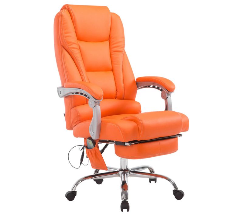 Fauteuil De Bureau Ergonomique Fonction Massage Avec Repose-pieds Extensible Accoudoirs Pvc Orange