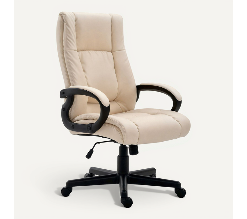 Chaise De Direction Rembourrée Pivotant Avec Accoudoirs Avec Revêtement Simili Crème Cadre