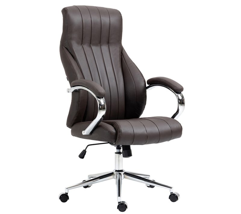 Fauteuil De Bureau Avec Accoudoirs Avec Surpiqûre Verticale En Véritable Cuir Marron