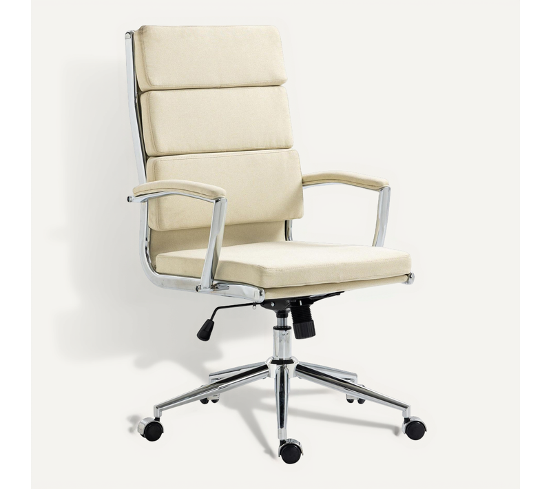 Fauteuil De Bureau Sur Roulettes Dossier à Triple Rembourrage Et Forme Ergonomique En Tissu Crème