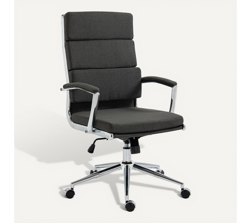 Fauteuil De Bureau Sur Roulettes Dossier à Triple Rembourrage Et Forme Ergonomique En Tissu Gris