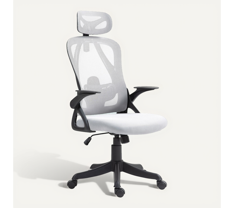 Fauteuil De Bureau Mécanisme De Bascule Soutien Lombaire Et Appui-tête En Tissu Gris 10_0007106