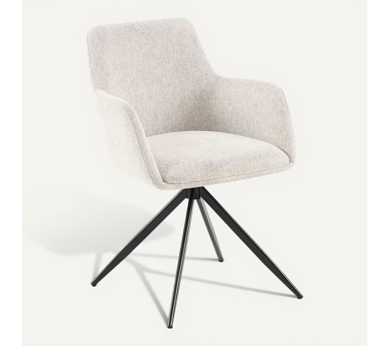 Chaise De Salle à Manger X1 Pivotante Rembourrée Avec Accoudoirs En Tissu Crème Cadre Métal 10_000