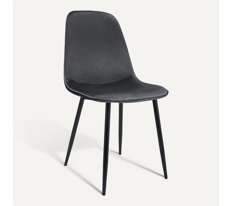 Chaise De Salle à Manger Cuisine X1 Design Moderne En Velours Gris Foncé Cadre En Métal Noir 10_00
