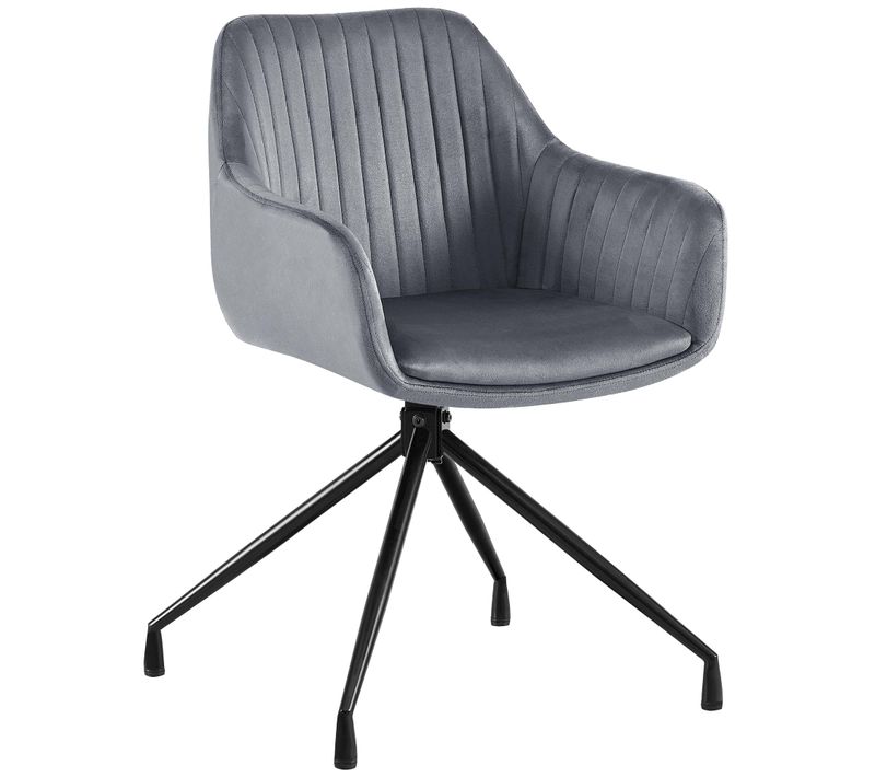 Fauteuil En Velours Gris à Piétement Étoile En Métal Noir – Chaise Confortable Style Contemporain