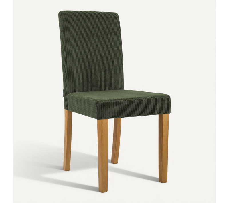 Chaise De Salle à Manger Contemporaine X1 Dossier Haut En Velours Côtelé Vert Et Pieds En Bois