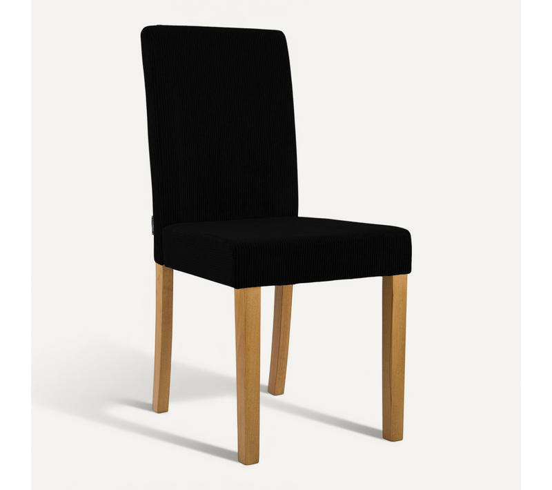 Chaise De Salle à Manger Contemporaine X1 Dossier Haut En Velours Côtelé Noir Et Pieds En Bois