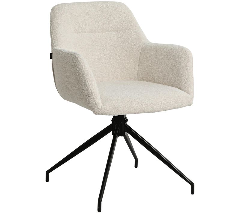 Chaise En Tissu Bouclette Crème Avec Pied étoile En Métal Noir – Chaise Design Moderne 10_0007255