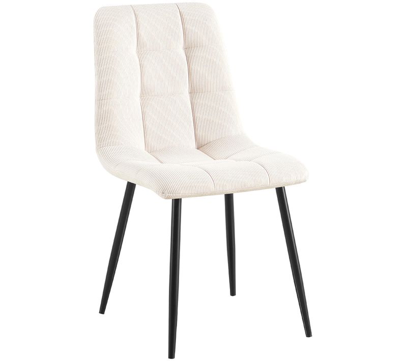 Chaise De Salle à Manger X1 Coutures Décoratives Carrées En Velours Côtelé Crème Et Métal Noir 10_