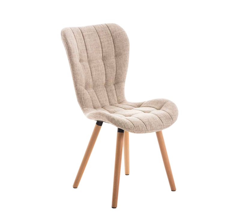 Chaise De Salle à Manger X1 Dossier Haut Coutures Décoratives Assise En Tissu Crème 10_0007265