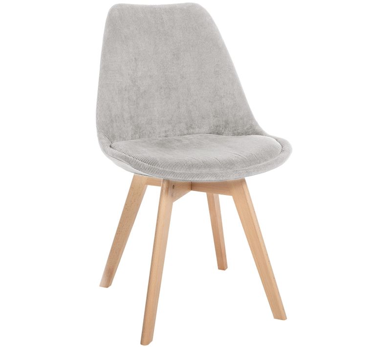 Chaise De Salle à Manger X1 Design Scandinave En Velours Côtelé Gris Et Pieds En Bois Clair 10_000