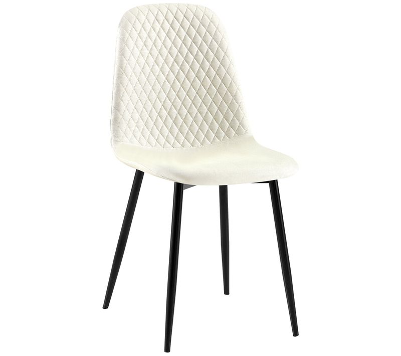 Chaise De Salle à Manger X1 Coutures Décoratives Losanges Assise En Tissu Cème Pieds Métal Noir
