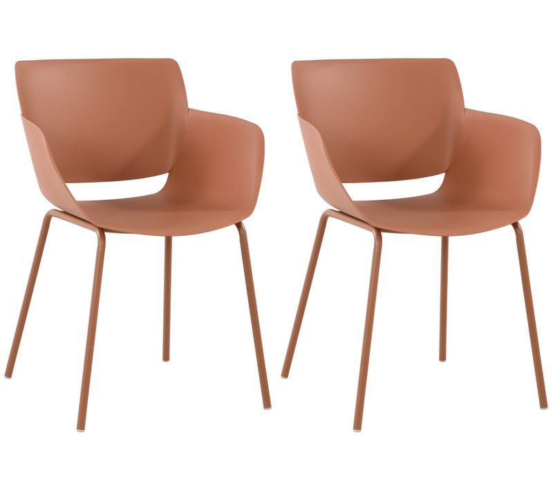 Lot De 2 Chaises Pour Intérieur Ou Extérieur En Plastique Couleur Terre Cuite En Acier Thermolaqué