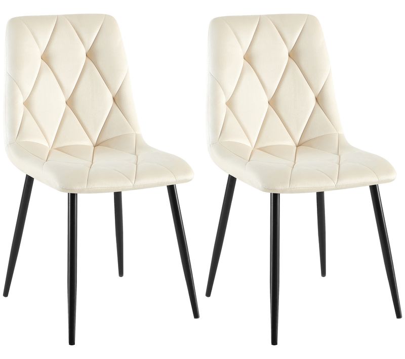 Lot De 2 Chaises De Salle à Manger Design Moderne Surpiqûres En Losange Velours Crème Et Cadre Métal