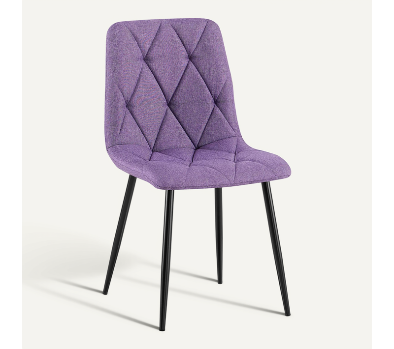 Chaise De Salle à Manger X1 Design Moderne Surpiqûres En Losange Tissu Violet Et Cadre Métal Noir