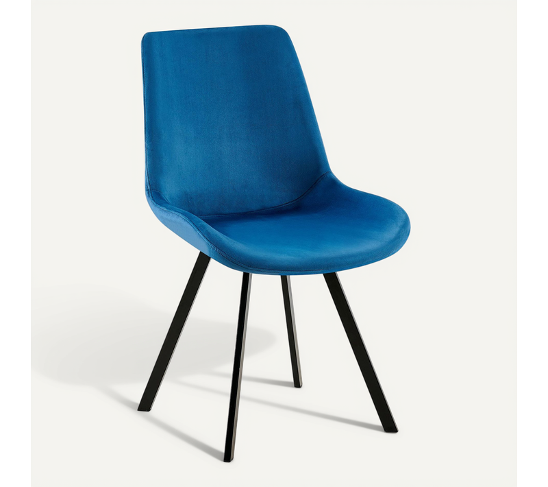 Chaise De Salle à Manger X1 Pivotant à 360 Degrés En Velours Bleu Cadre En Métal Noir 10_0007364