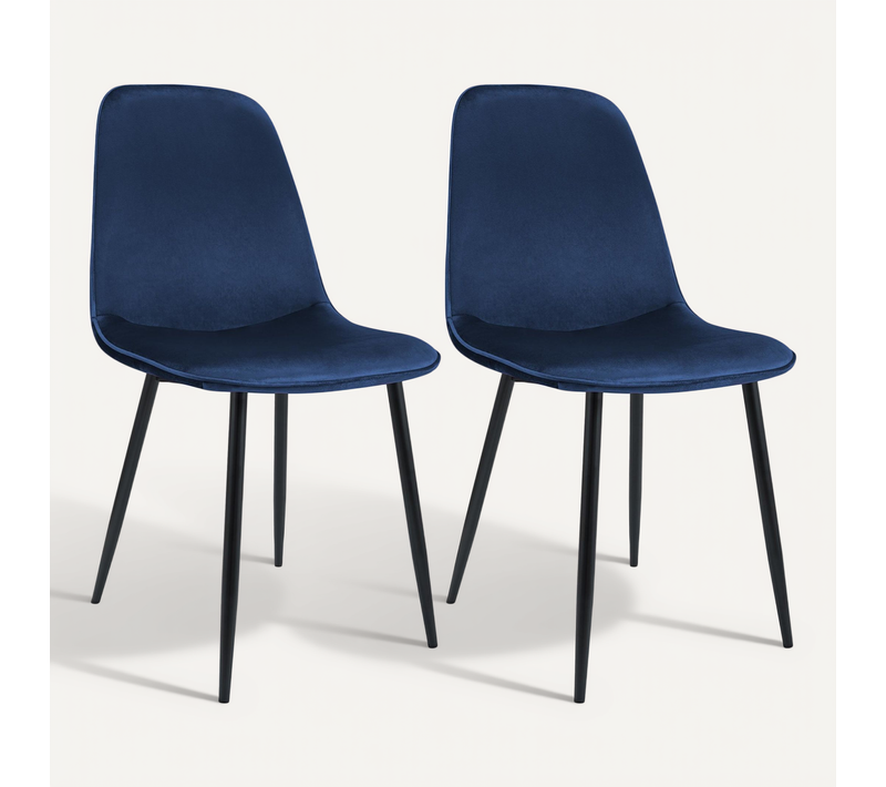 Lot De 2 Chaises De Salle à Manger élégantes Et Minimalistes En Velours Bleu Foncé Cadre En Métal