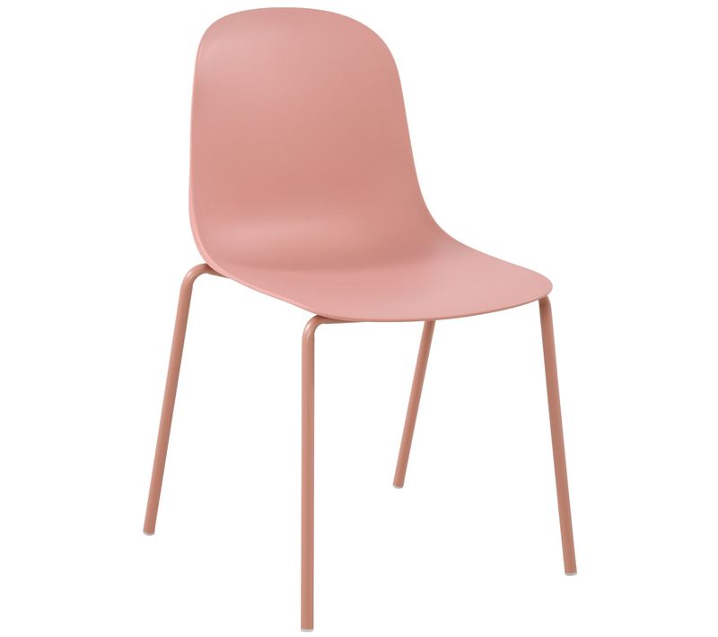 Chaise De Jardin Empilable En Plastique Rose Et Cadre Robuste à Quatre Pieds En Acier 10_0007408