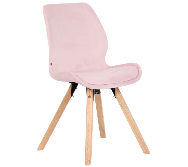 Chaise De Salle à Manger X1 Design Scandinave En Velours Rose Et Pieds En Bois Carrés Clair 10_000