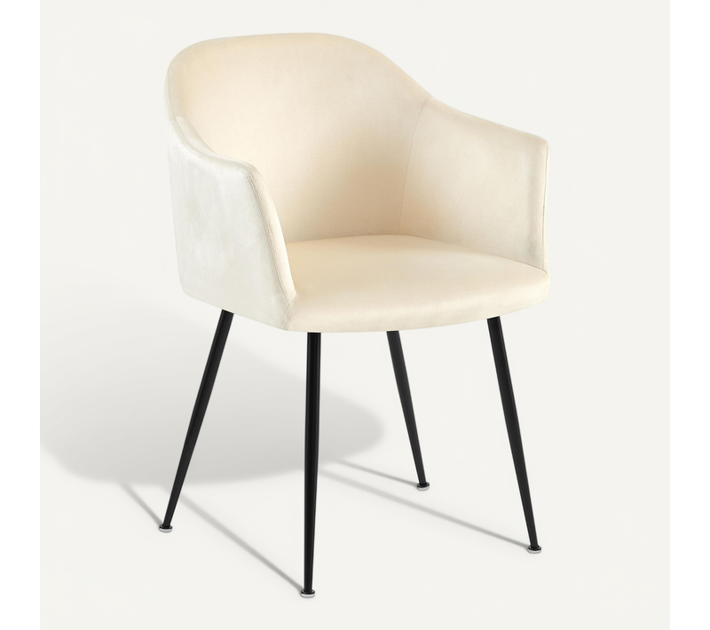Chaise De Salle à Manger En Velours Crème Avec Dossier Arrondi Et Pieds Métal Noir Moderne