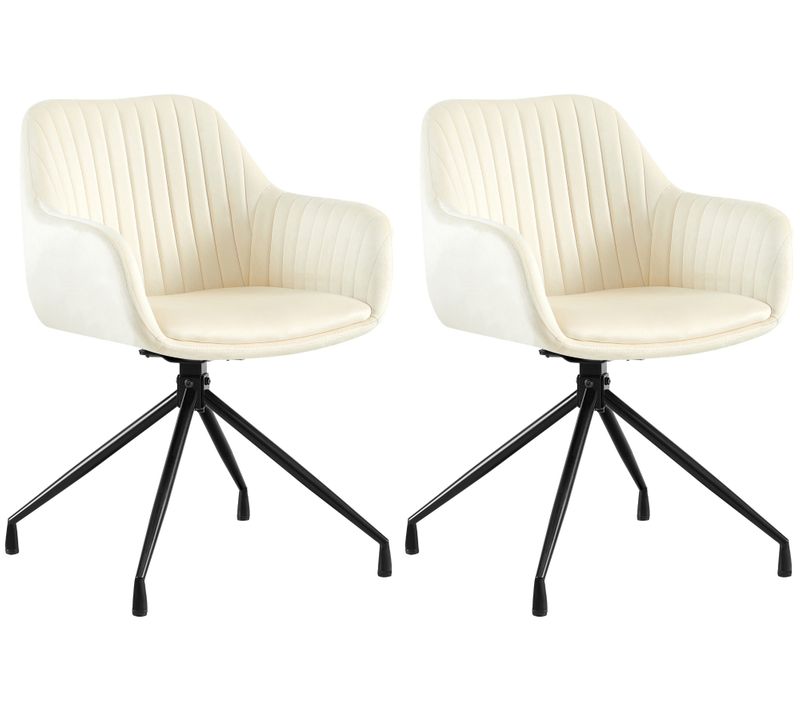Lot De 2 Fauteuils En Velours Crème à Piétement Étoile En Métal Noir – Chaise Confortable