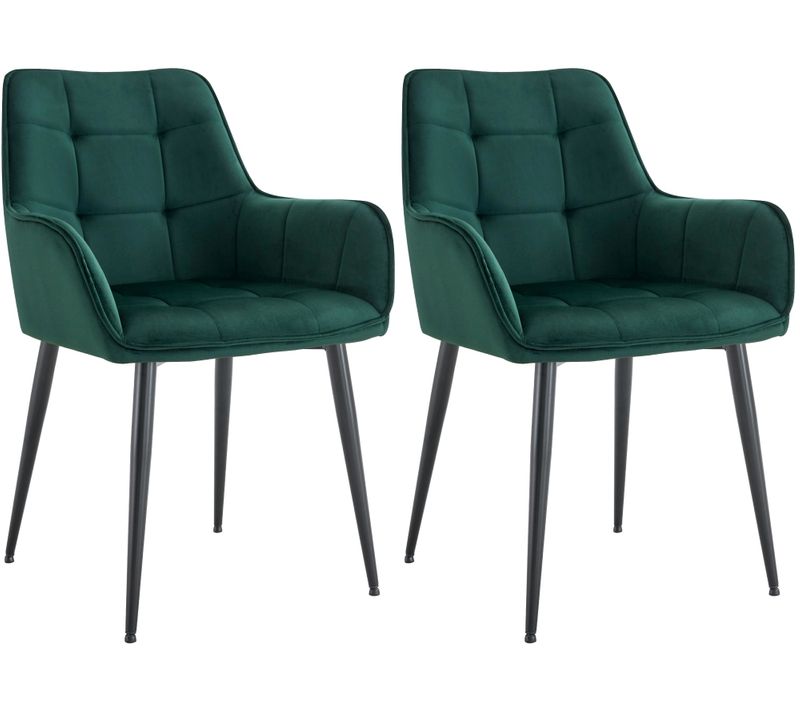 Lot De 2 Chaises De Salle à Manger Avec Accoudoirs En Velours Vert Foncé Capitonné Cadre Métal