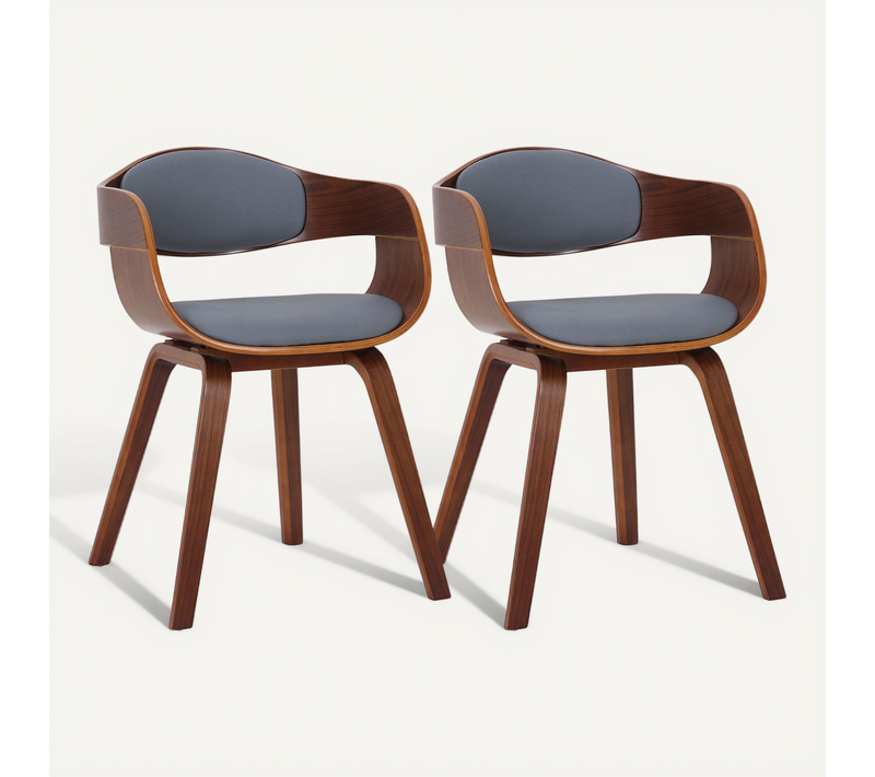 Lot De 2 Chaises De Salle à Manger Design Retro En Tissu Gris Structure En Bois Noyer 10_0007562