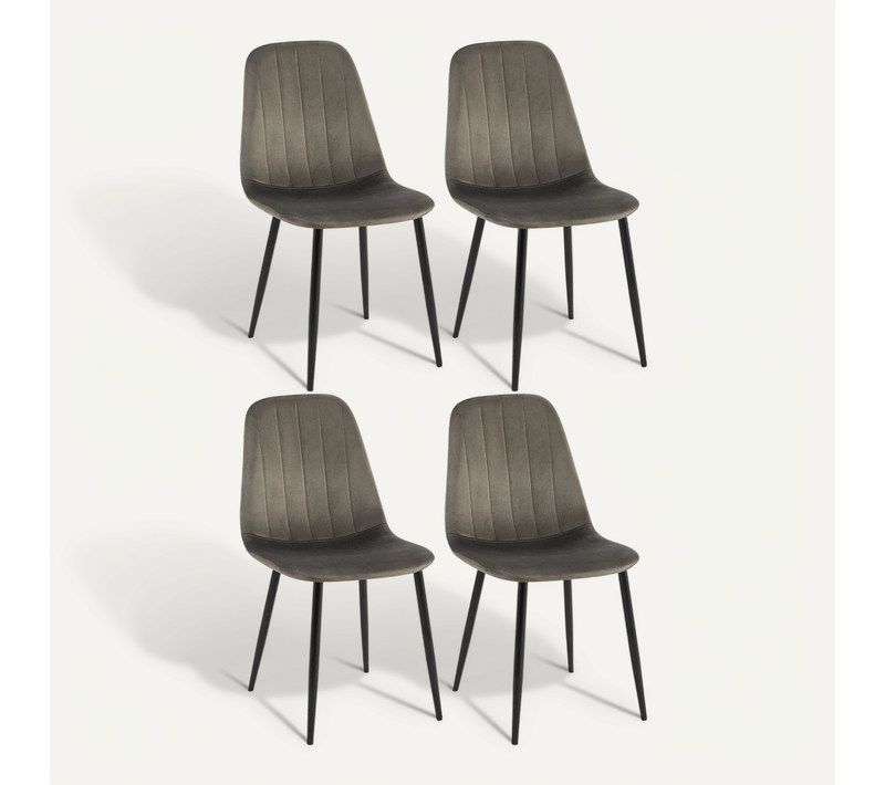 Set De 4 Chaises De Salle à Manger Coutures Décoratives Verticales Assise En Velours Anthracite