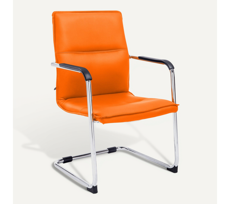 Chaise De Bureau Fauteuil Visiteur Avec Accoudoirs En Pvc Orange Et Métal Aspect Chromé 10_0007834