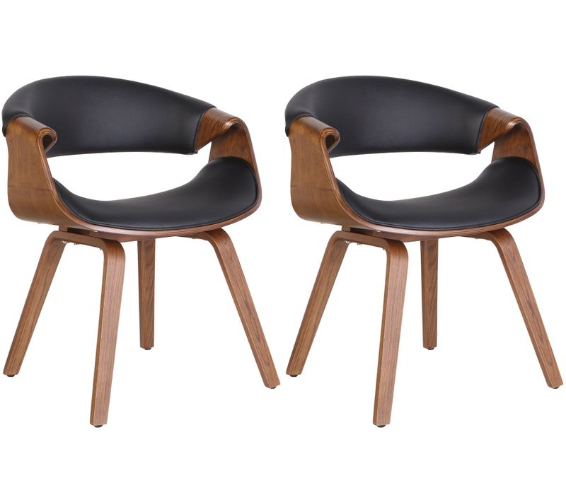 Lot De 2 Chaises De Salle à Manger Avec Accoudoirs Design Rétro En Pvc Noir Et Bois Marron 10_0007