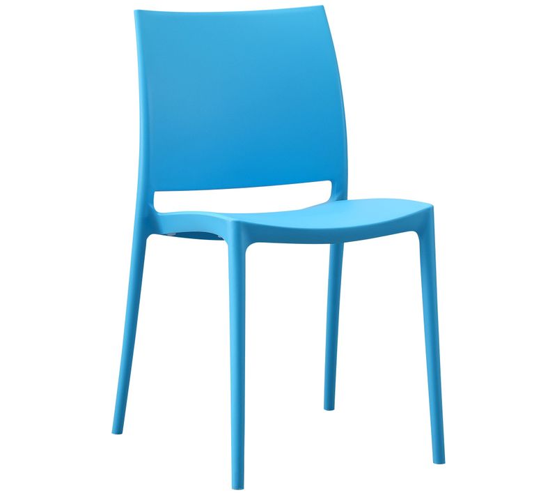 Chaise De Jardin Empilable Dossier Incurvé à Quatre Pieds Stable En Plastique Bleu 10_0007888