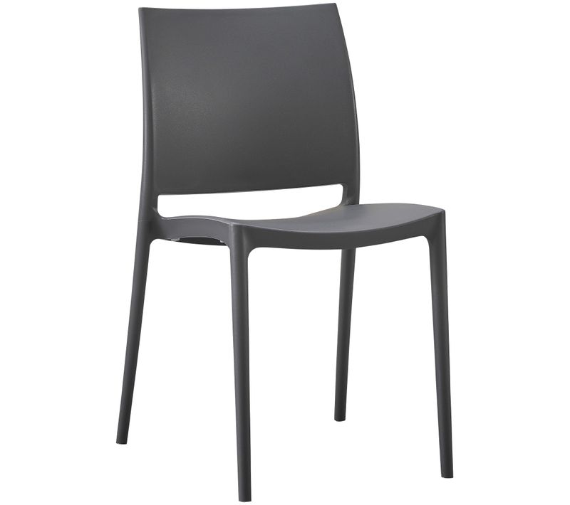 Chaise De Jardin Empilable Dossier Incurvé à Quatre Pieds Stable En Plastique Gris Foncé 10_000788