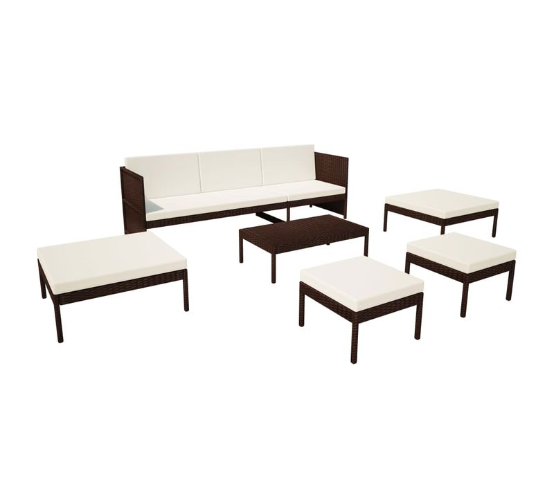 Salon De Jardin Meuble D'extérieur Ensemble De Mobilier 6 Pièces Avec Coussins Résine Tressée Marron