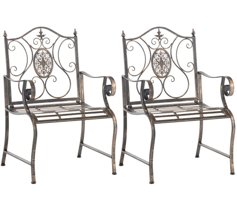 Lot De 2 Fauteuils En Métal Bronze Avec Motifs Décoratifs – Jardin Ou Terrasse 10_0007907