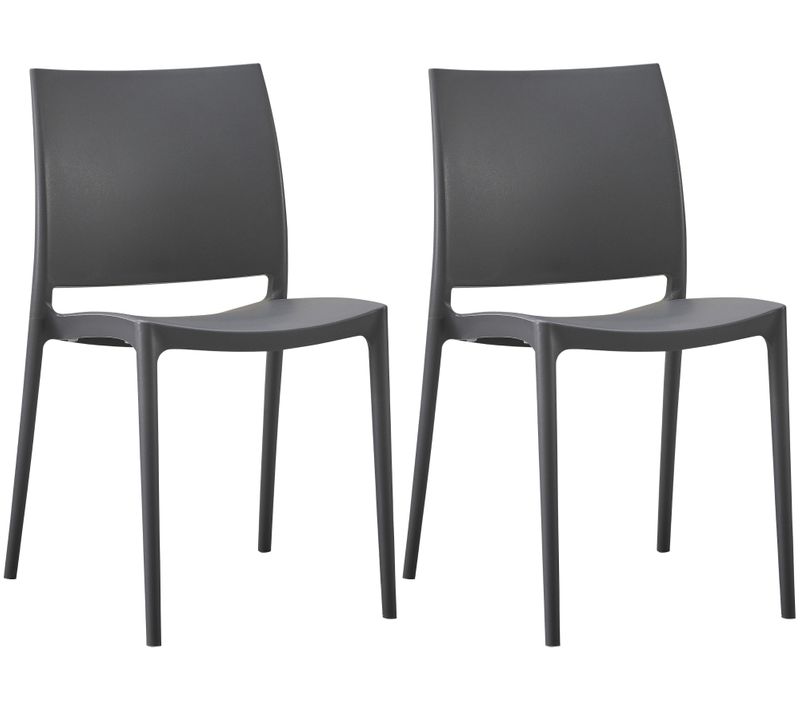 Lot De 2 Chaises De Jardin Empilable Dossier Incurvé à Quatre Pieds Stable En Plastique Gris Foncé