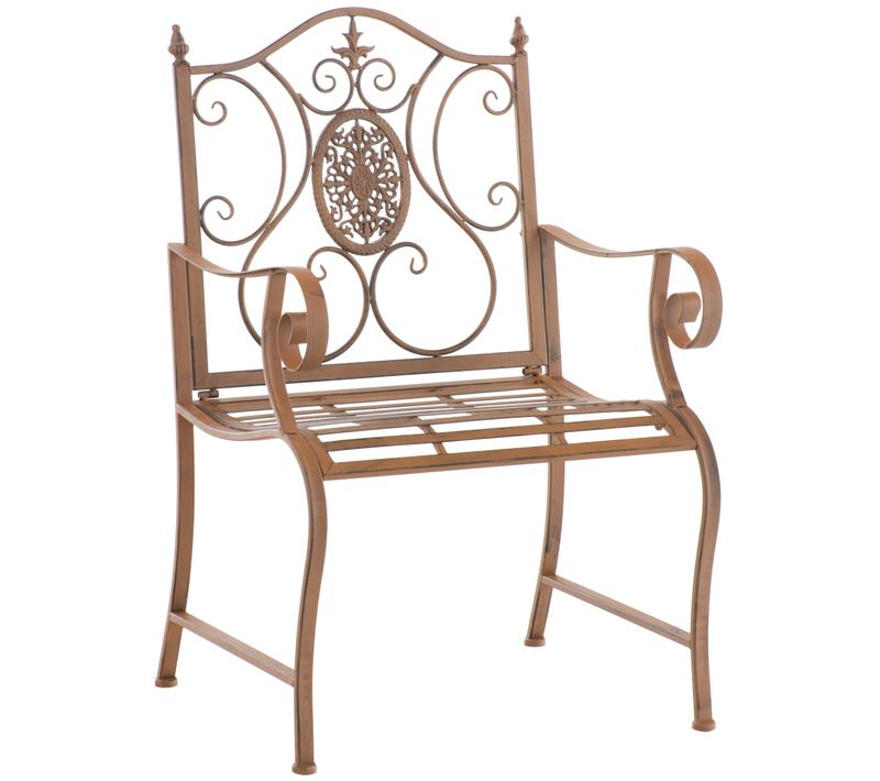 Fauteuil En Métal Marron Vieilli Avec Motifs Décoratifs – Jardin Ou Terrasse 10_0007934