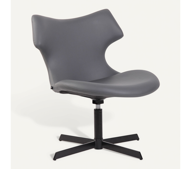 Fauteuil Lounge Pivotant 360° à Dossier Enveloppant Simili Gris Avec Base étoilée En Métal 10_
