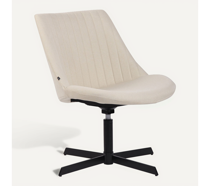 Chaise Lounge Design En Tissu Crème Avec Dossier à Coutures Verticales Avec Piètement étoile