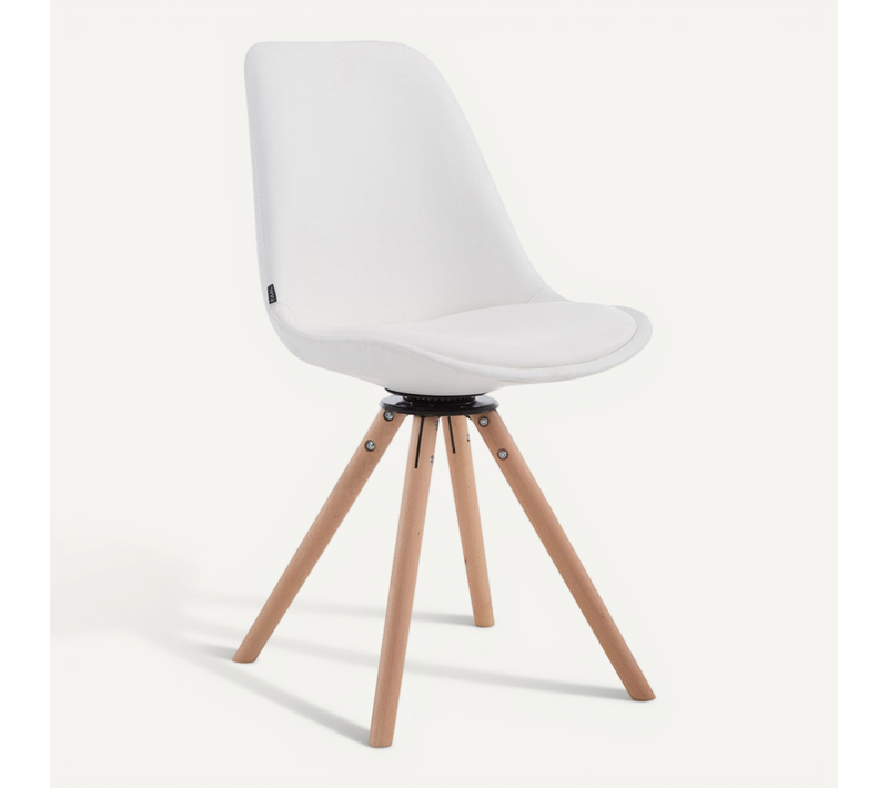 Chaise De Salle à Manger X1 Pivotante Style Nordique Assise En Pvc Blanc Piètement En Bois Clair 1