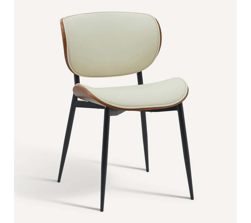 Chaise De Salle à Manger X1 Design En Simili Crème Avec Coque Bois Noyer Structure Métal Robuste