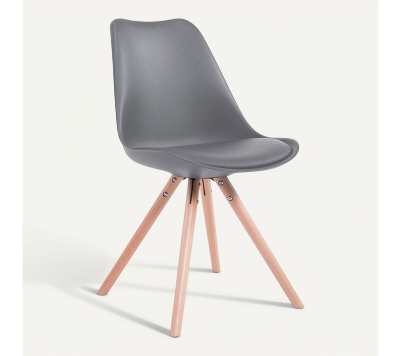 Chaise De Salle à Manger Design Scandinave En Plastique Et Pvc Gris Et Pieds En Bois Clair Forme R