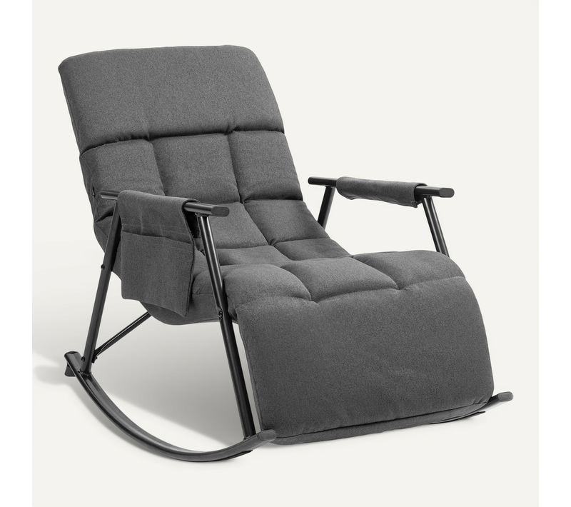 Fauteuil Relax à Bascule Rembourré Tissu Gris Foncé Avec Repose-pieds – Confort Et Détente 10_0008