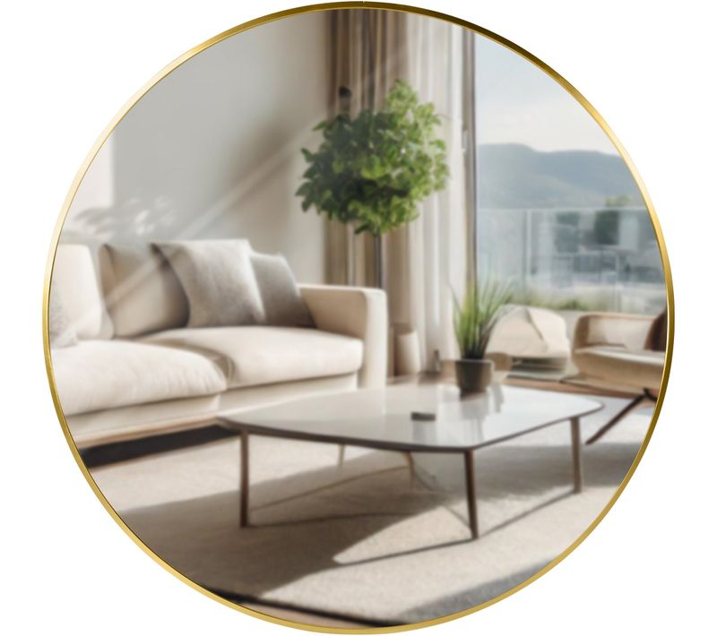 Miroir Mural Rond En Métal Doré Diamètre 80 Cm 10_0008352