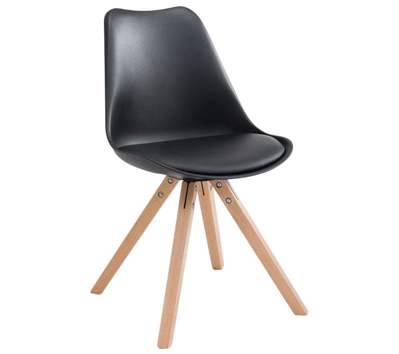 Chaise De Salle à Manger Design Scandinave En Plastique Et Pvc Noir Et Pieds En Bois Clair Forme C