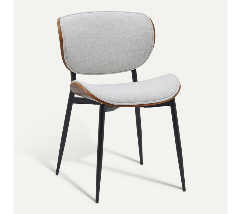 Chaise De Salle à Manger X1 Design En Tissu Crème Avec Coque Bois Noyer Structure Métal Robuste 10