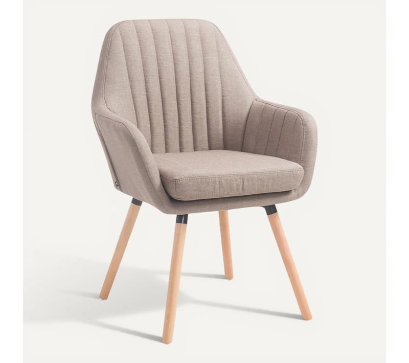 Chaise De Salle à Manger Fauteuil De Chambre Coiffeuse En Tissu Taupe Piètement En Bois Clair 10_0
