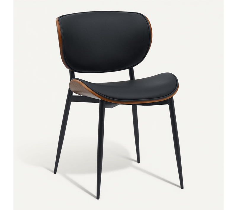 Chaise De Salle à Manger X1 Design En Simili Noir Avec Coque Bois Noyer Structure Métal Robuste